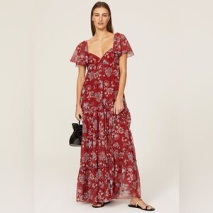 Sachin + Babi The Kara‎ Red floral Ruched Tiered Maxi Dress